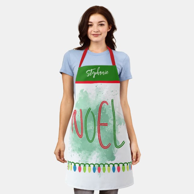 Cute Noel Personalised Chef Name Christmas Aprons (Worn)