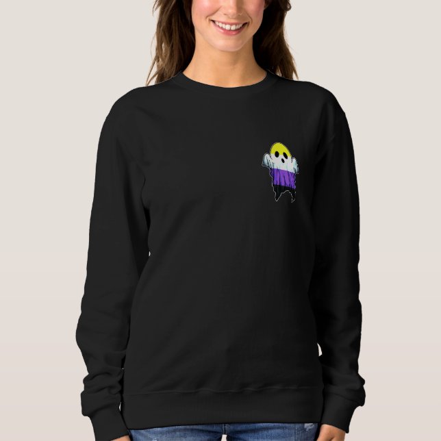 Cute Nonbinary Ghost Lgbt Halloween Ghost Lgbtq No Sweatshirt (Front)