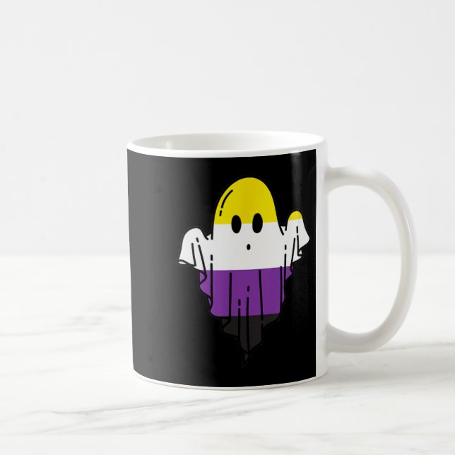 Cute Nonbinary Ghost Spooky Halloween Funny LGBTQ Coffee Mug (Right)