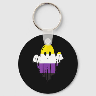 Cute Nonbinary Ghost Spooky Halloween Funny LGBTQ Key Ring