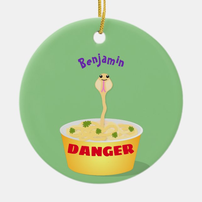 Cute noodles snake cartoon illustration humour ceramic ornament (Front)