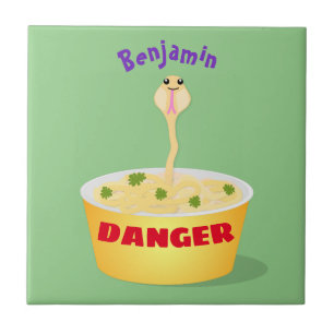 Cute noodles snake cartoon illustration humour ceramic tile