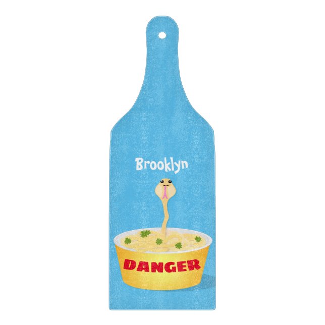 Cute noodles snake cartoon illustration humour cutting board (Front)