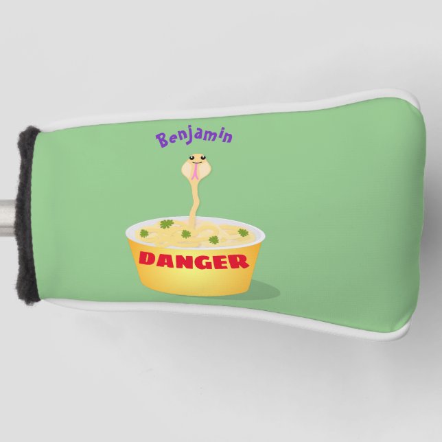 Cute noodles snake cartoon illustration humour golf head cover (Front)