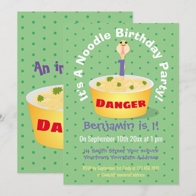 Cute noodles snake cartoon illustration humour invitation (Front/Back)