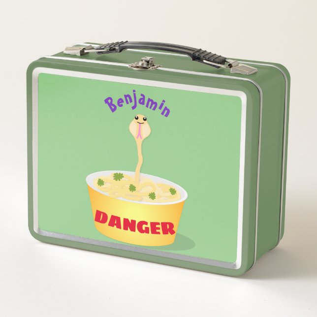 Cute noodles snake cartoon illustration humour metal lunch box (Front)