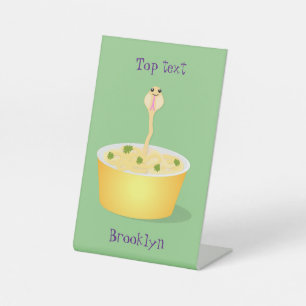 Cute noodles snake cartoon illustration humour pedestal sign