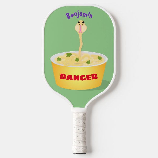 Cute noodles snake cartoon illustration humour  pickleball paddle (Front)