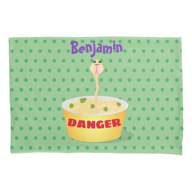Cute noodles snake cartoon illustration humour pillowcase (Front)