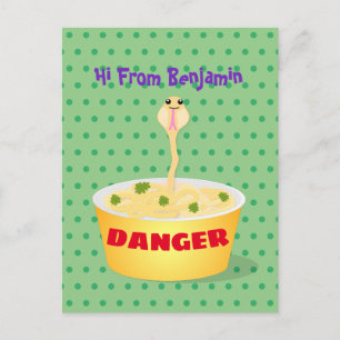 Cute noodles snake cartoon illustration humour postcard