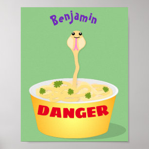 Cute noodles snake cartoon illustration humour poster