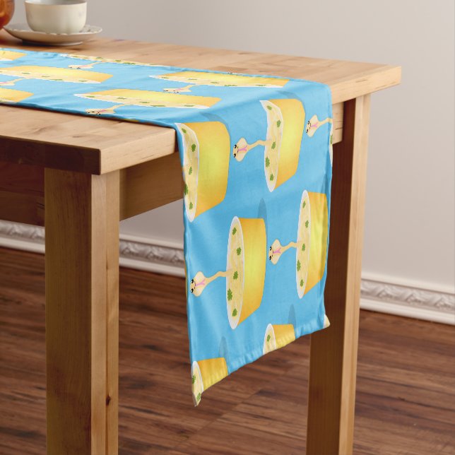 Cute noodles snake cartoon illustration humour short table runner (In Situ)