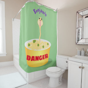 Cute noodles snake cartoon illustration humour shower curtain