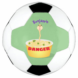 Cute noodles snake cartoon illustration humour soccer ball