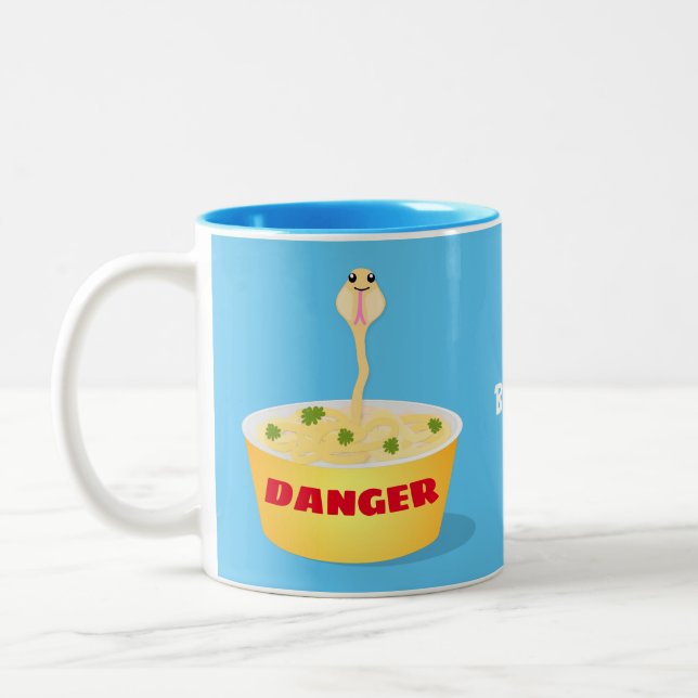 Cute noodles snake cartoon illustration humour Two-Tone coffee mug (Left)