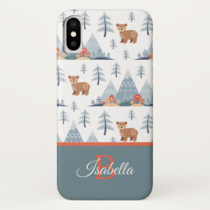 Cute Nordic Bear Pattern Monogram Personalised iPhone X Case