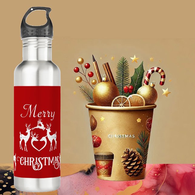 Cute Nordic Christmas Reindeer White Santa Helpers 710 Ml Water Bottle (Cute Nordic Christmas Reindeer White Santa Helpers Stainless Steel Water Bottle)