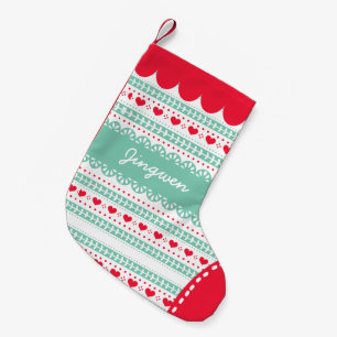 Cute Nordic Folk Holidays Mint Red Pattern Custom Small Christmas Stocking