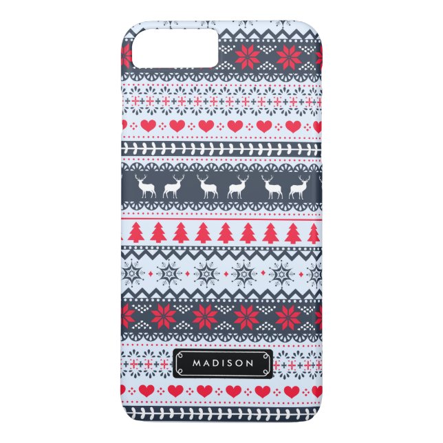 Cute Nordic Folk Holidays Navy Red Pattern Custom Case-Mate iPhone Case (Back)