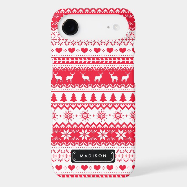 Cute Nordic Folk Holidays Red Pattern Custom Case-Mate iPhone Case (Back)