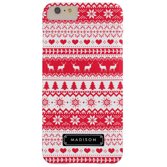 Cute Nordic Folk Holidays Red Pattern Custom Case-Mate iPhone Case (Back)