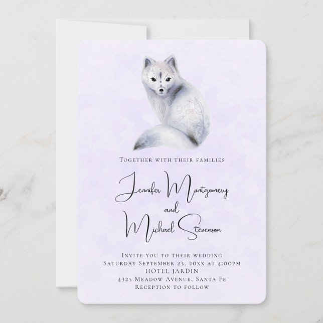Cute Nordic Fox with Floral Designs Wedding Invitation (Front)