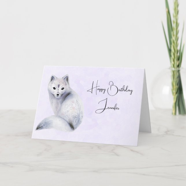 Cute Nordic Fox with Floral Markings Birthday Card (Front)