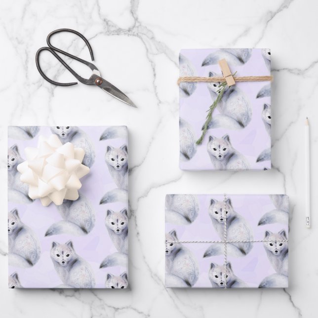 Cute Nordic Fox with Floral Markings Boho Pattern Wrapping Paper Sheet (Front)