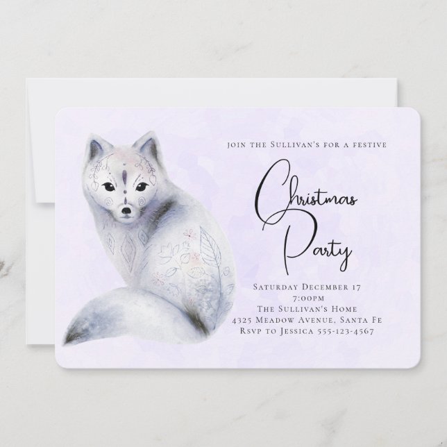 Cute Nordic Fox with Floral Markings Christmas Invitation (Front)