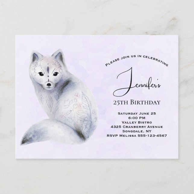 Cute Nordic Fox with Floral Markings Invitation Postcard (Front)