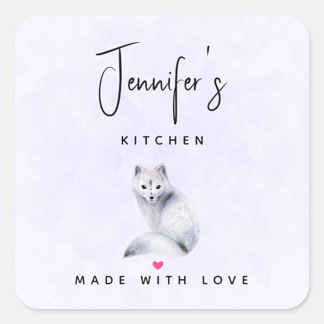 Cute Nordic Fox with Floral Markings Kitchen Square Sticker (Front)