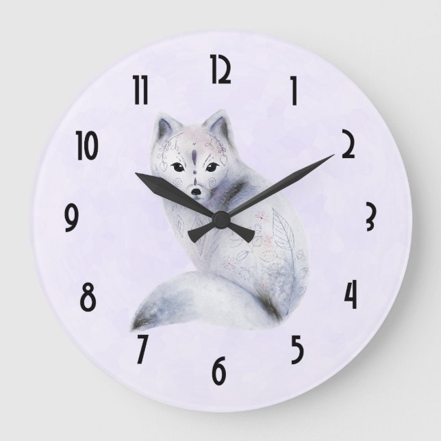 Cute Nordic Fox with Floral Markings Large Clock (Front)