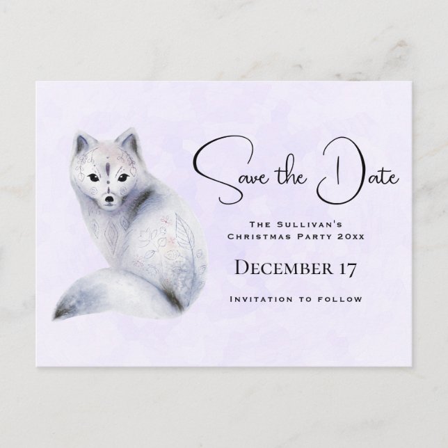 Cute Nordic Fox with Floral Markings Save the Date Invitation Postcard (Front)