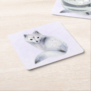 Cute Nordic Fox with Floral Markings Square Paper Coaster
