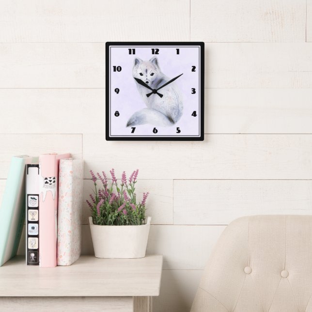 Cute Nordic Fox with Floral Markings Square Wall Clock (Reading Room)