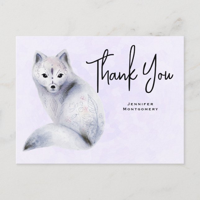 Cute Nordic Fox with Floral Markings Thank You Postcard (Front)