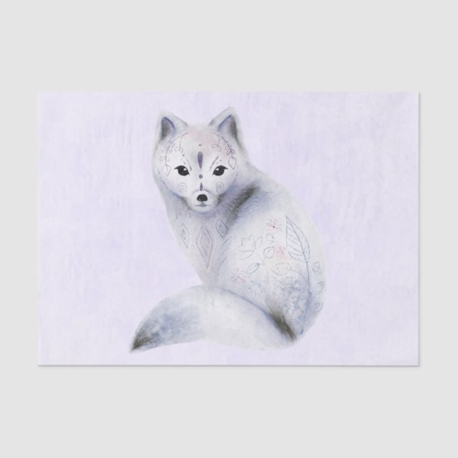 Cute Nordic Fox with Floral Markings Tissue Paper (Front)