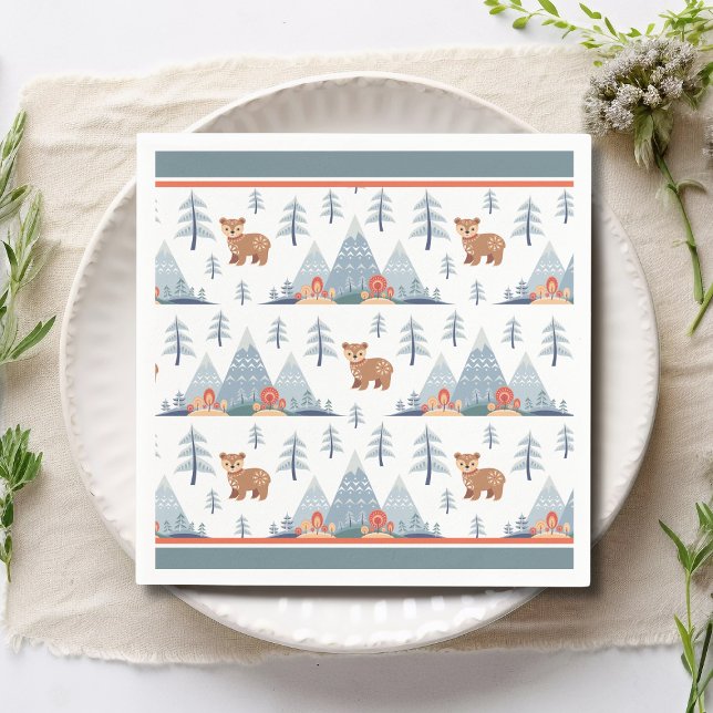 Cute Nordic Holiday Bear Pattern Napkin (Creator Uploaded)