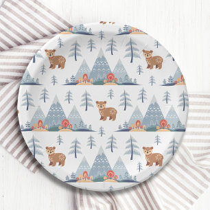 Cute Nordic Holiday Bear Pattern Paper Plate