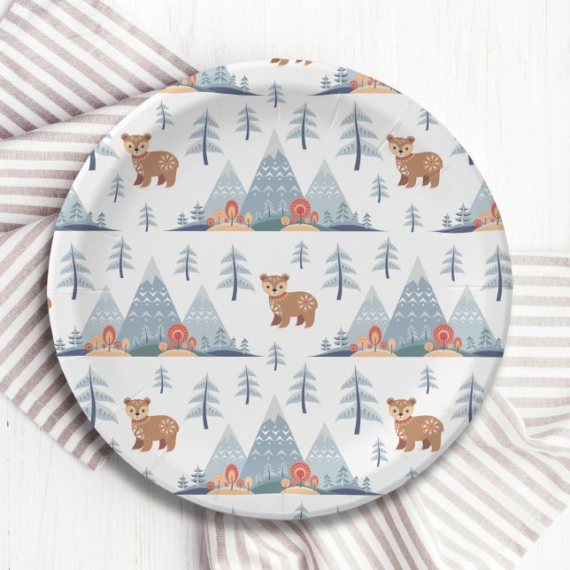 Cute Nordic Holiday Bear Pattern Paper Plate (Creator Uploaded)