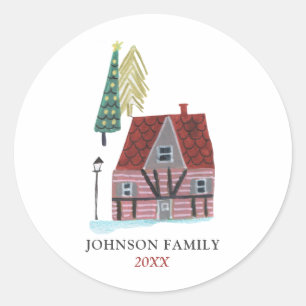 Cute Nordic House Village Christmas  Classic Round Sticker