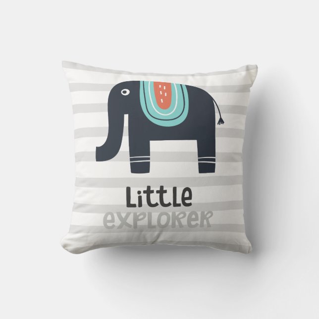 Cute Nordic Little Explorer Elephant Cushion (Front)