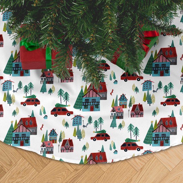Cute Nordic skating Village Christmas Pattern Brushed Polyester Tree Skirt (Cute Nordic skating Village Christmas Pattern Brushed Polyester Tree Skirt)