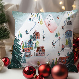 Cute Nordic skating Village Cushion