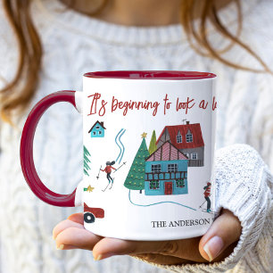 Cute Nordic skiing Village Christmas  Mug