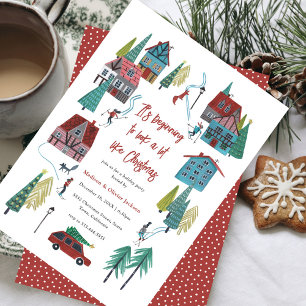 Cute Nordic skiing Village Christmas Party Invitation