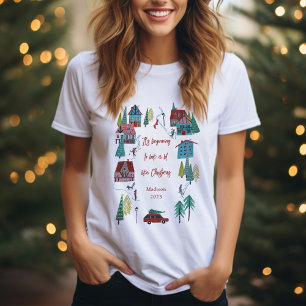 Cute Nordic skiing Village Christmas Party T-Shirt