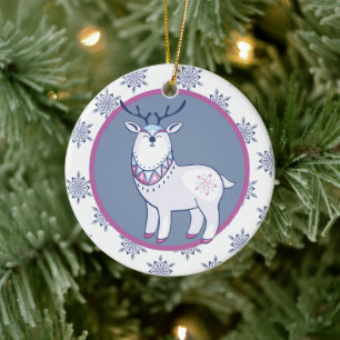 Cute Nordic Style Reindeer Kids Personalised Ceramic Ornament