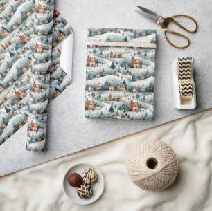Cute Nordic Winter Village Christmas  Wrapping Paper