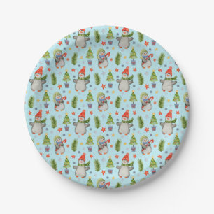 Cute North Pole Christmas Penguins Paper Plate